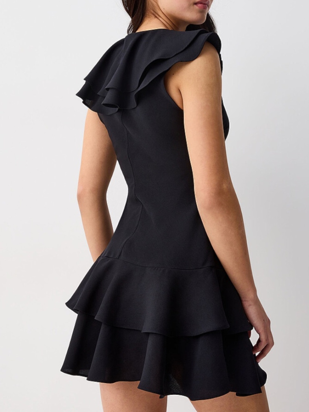 Black crepe ruffle mini dress NWT - Picture 2 of 14